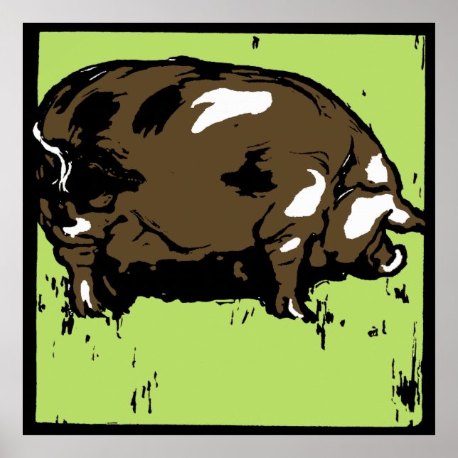 Póster Cerdo de animales de la granja Woodcut de Victoria (Frente)
