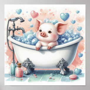 Póster Cerdo de baño de burbujas