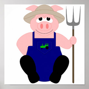 Póster Cerdo de granjero rosa