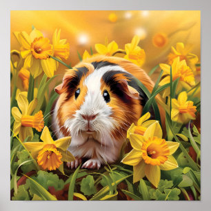 Póster Cerdo De Guinea Entre Los Daffodils