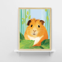 Cerdo de Guinea lindo en Poster de hojas