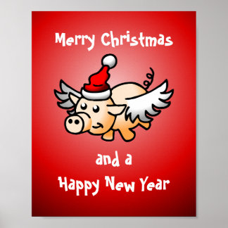 Póster Cerdo de Navidad Volador
