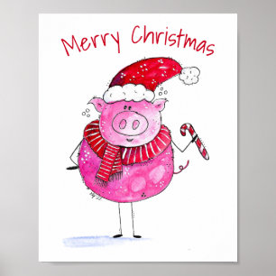 Póster Cerdo de Navidades caprichosos