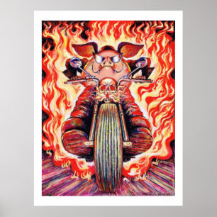 Póster Cerdo del montar a caballo del truco