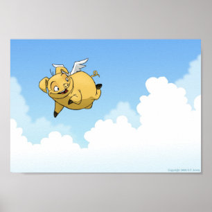 Póster Cerdo del vuelo en las nubes