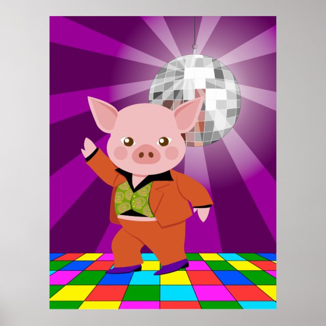 Póster Cerdo disco en la pista de baile (Frente)
