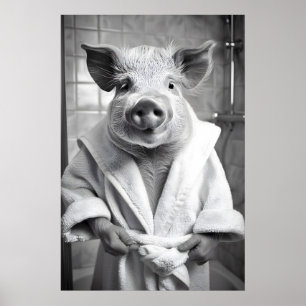 Póster Cerdo Divertido en Bata Impreso Animal de Baño Qui