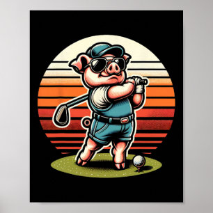 Póster Cerdo Divertido Golfista Diseño Genial de Palos de