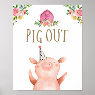 Póster Cerdo en la granja Animales Barnyard Chica Cumplea
