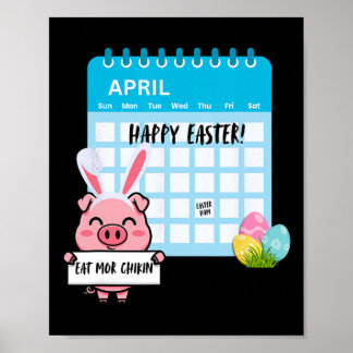Póster Cerdo Feliz de Pascua con Orejas de Conejo Calenda