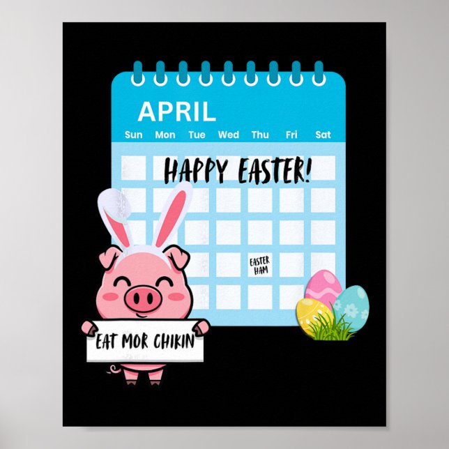 Póster Cerdo Feliz de Pascua con Orejas de Conejo Calenda (Frente)