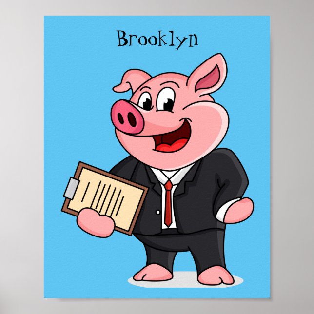 Póster Cerdo gracioso personalizado de traje de negocios (Frente)