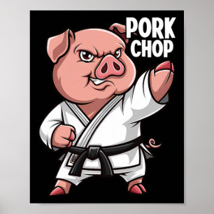 Póster Cerdo Karate Chuletón de Cerdo Chistoso Cerdo Jaba