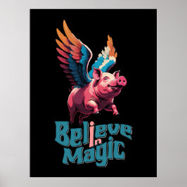 Póster Cerdo lindo con alas coloridas | Creer en la magia