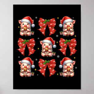 Póster Cerdo Navidades Coquette Bow Granja Animal Cerdo F