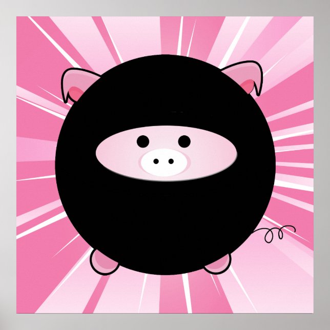 Póster Cerdo Ninja en rosa (Frente)