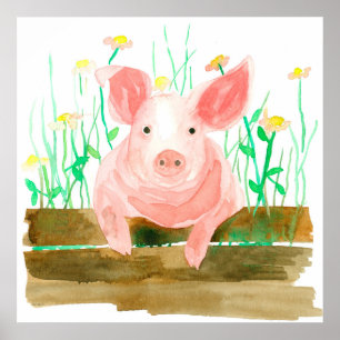 Póster Cerdo Rosa En Un Animal De La Granja De Barnyard