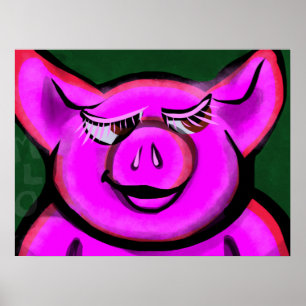 Póster Cerdo Rosa Feliz