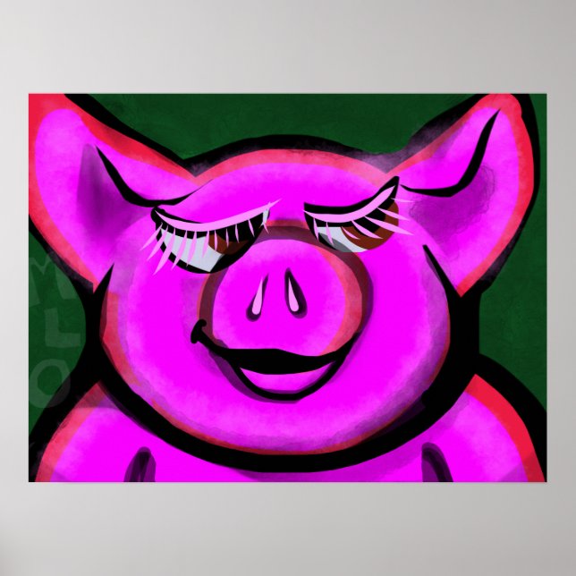 Póster Cerdo rosa feliz (Frente)