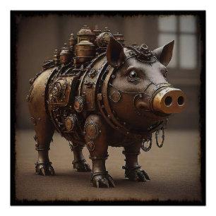 Póster Cerdo Steampunk I