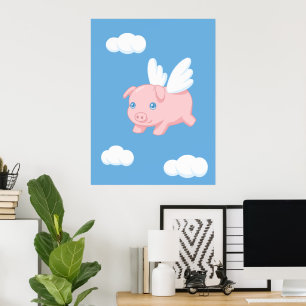 Póster Cerdo Volador - Cerdito Adorable con Alas