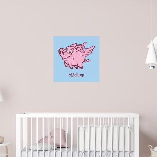 Póster Cerdo Volador con Nombre y Color Personalizados
