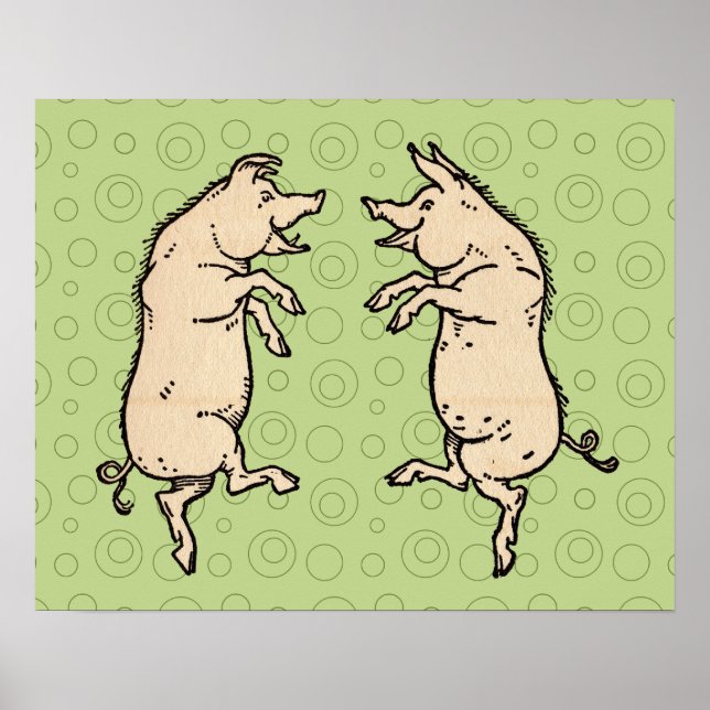 Póster cerdos bailando danza de cerdos de antaño (Frente)