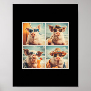 Póster Cerdos Cool Con Sungles Granja Animal Vacaciones P