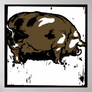 Póster Cerdos de animales de la granja Woodcut de Victori