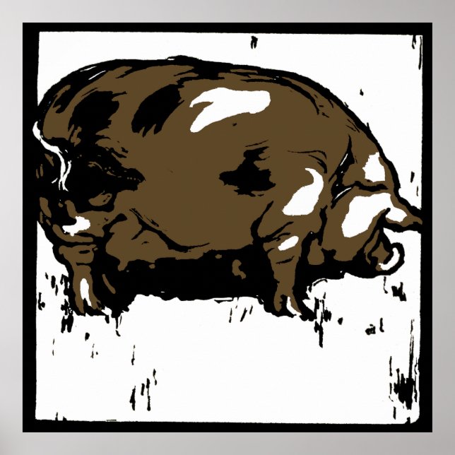 Póster Cerdos de animales de la granja Woodcut de Victori (Frente)