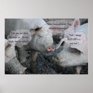 Póster Cerdos de bonito 'Spa', barro facial y baño de bar