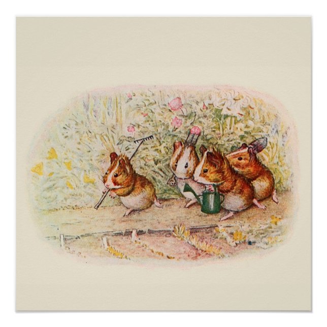 Póster Cerdos de Guinea y herramientas de jardín (Anverso)