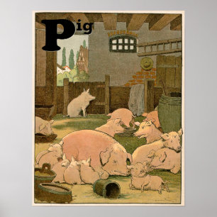 Póster Cerdos en el alfabeto de los animales de granja