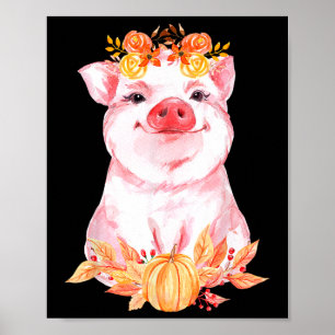 Póster Cerdos Graciosos Cerdo Floral Otoño Granja Granja 
