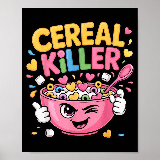 Póster Cereal Killer Cartoon Bowl Funny Breakfast  (Frente)