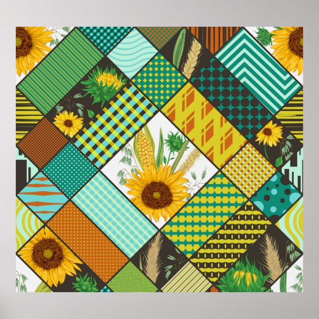 Póster Cereales de patchwork, girasoles, motivos geométri (Frente)