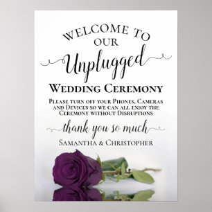 Póster Ceremonia Boda desenchufada de Moda de plumas púrp