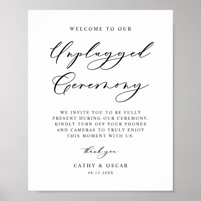 Póster Ceremonia Boda sin conexión de caligrafía negra (Frente)