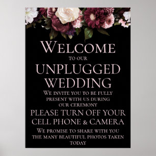 Póster Ceremonia Boda sin conexión de floral borgoña y ro