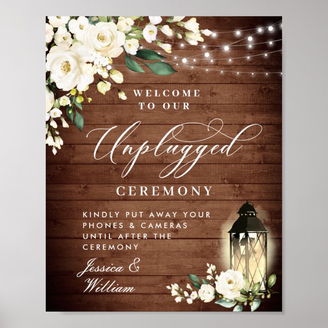 Póster Ceremonia Boda sin enchufe de Linterna de rosas bl (Frente)
