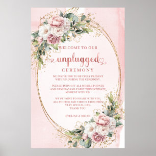 Póster Ceremonia Boho Floral Rosa Dorado Rosado Sin Dispo