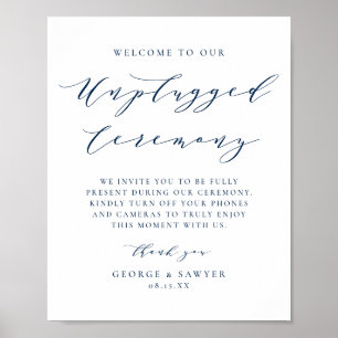 Póster Ceremonia de Boda de escritura Minimalista azul de