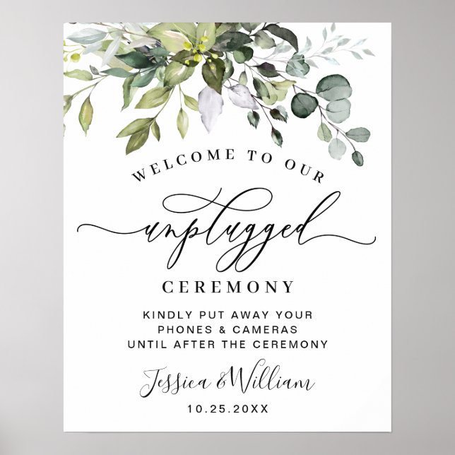 Póster Ceremonia de Boda Desconectada de Eucalipto Elegan (Frente)