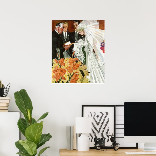 Póster Ceremonia de bodas con novia y novio (Oficina en casa)