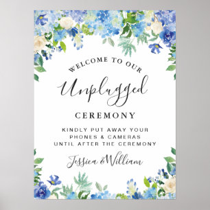 Póster Ceremonia de Bodas sin conexión Blue Hydrangeas Fl