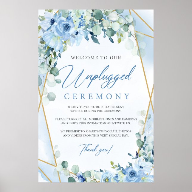Póster Ceremonia del eucalipto floral azul boho (Frente)