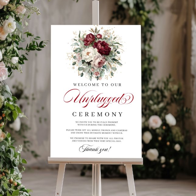 Póster Ceremonia Desconectada de Rosa Rubor Sofisticada B (Sophisticated Blush Burgundy Unplugged Ceremony)