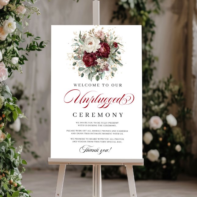 Póster Ceremonia Desconectada Rosa Burgundy Elegante (Graceful Blush Burgundy Unplugged Ceremony)