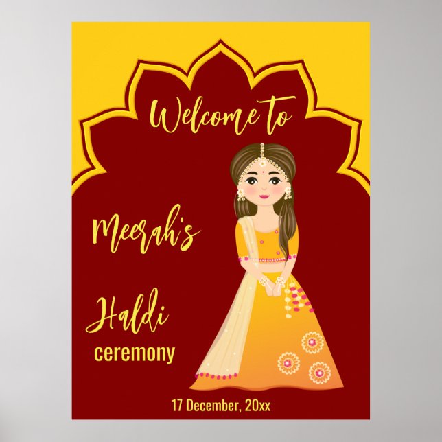 Póster Ceremonia hindú de la frontera marrón y amarilla (Frente)