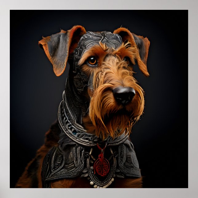 Póster Ceremonial Airedale Terrier con atuendo de guerrer (Frente)